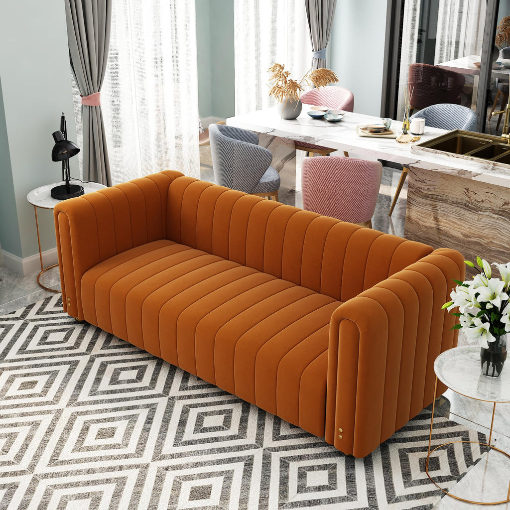 Orange Tufted Velvet Sofa Set P9230