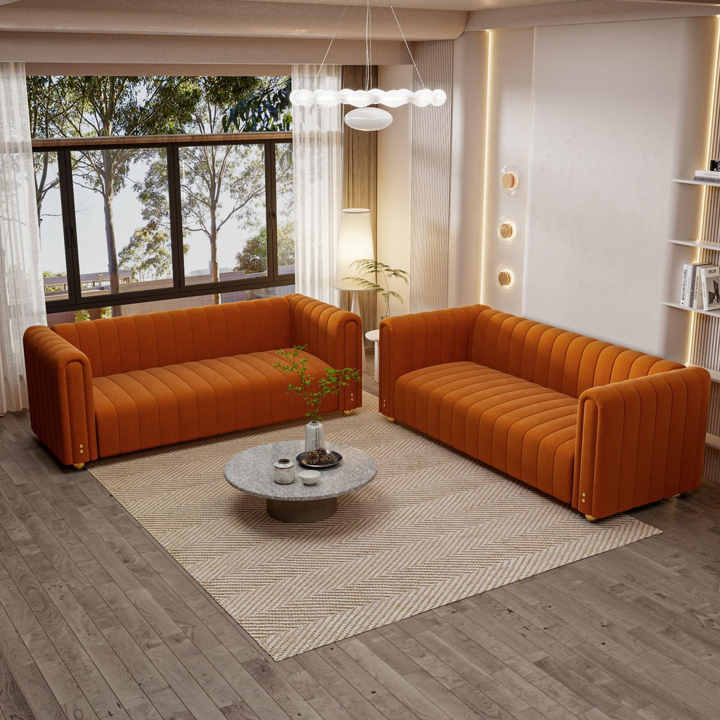 Orange Tufted Velvet Sofa Set P9230
