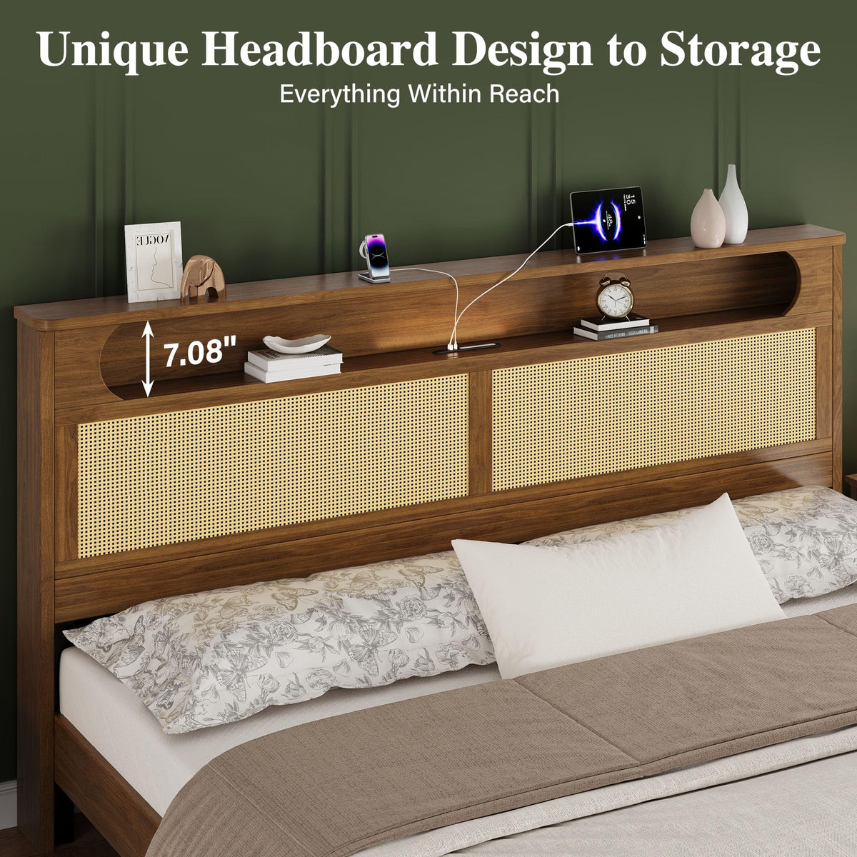 Queen Size Rattan Bed Frame with 2 Storage Drawers U124162