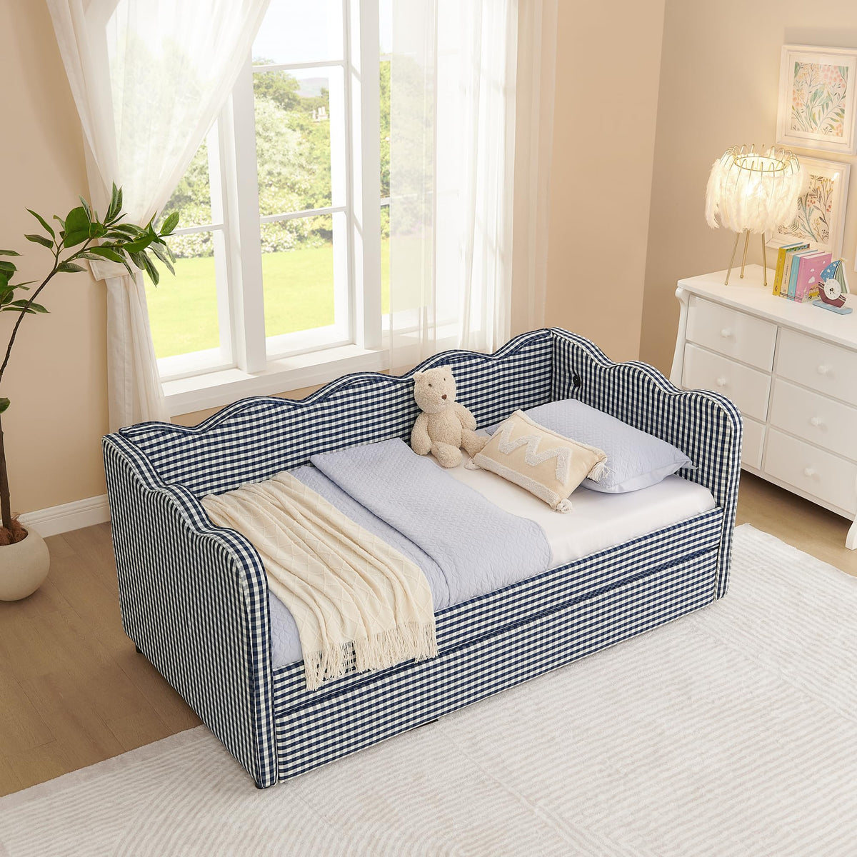 Twin Size Upholstered Daybed with Trundle and USB Port F88527