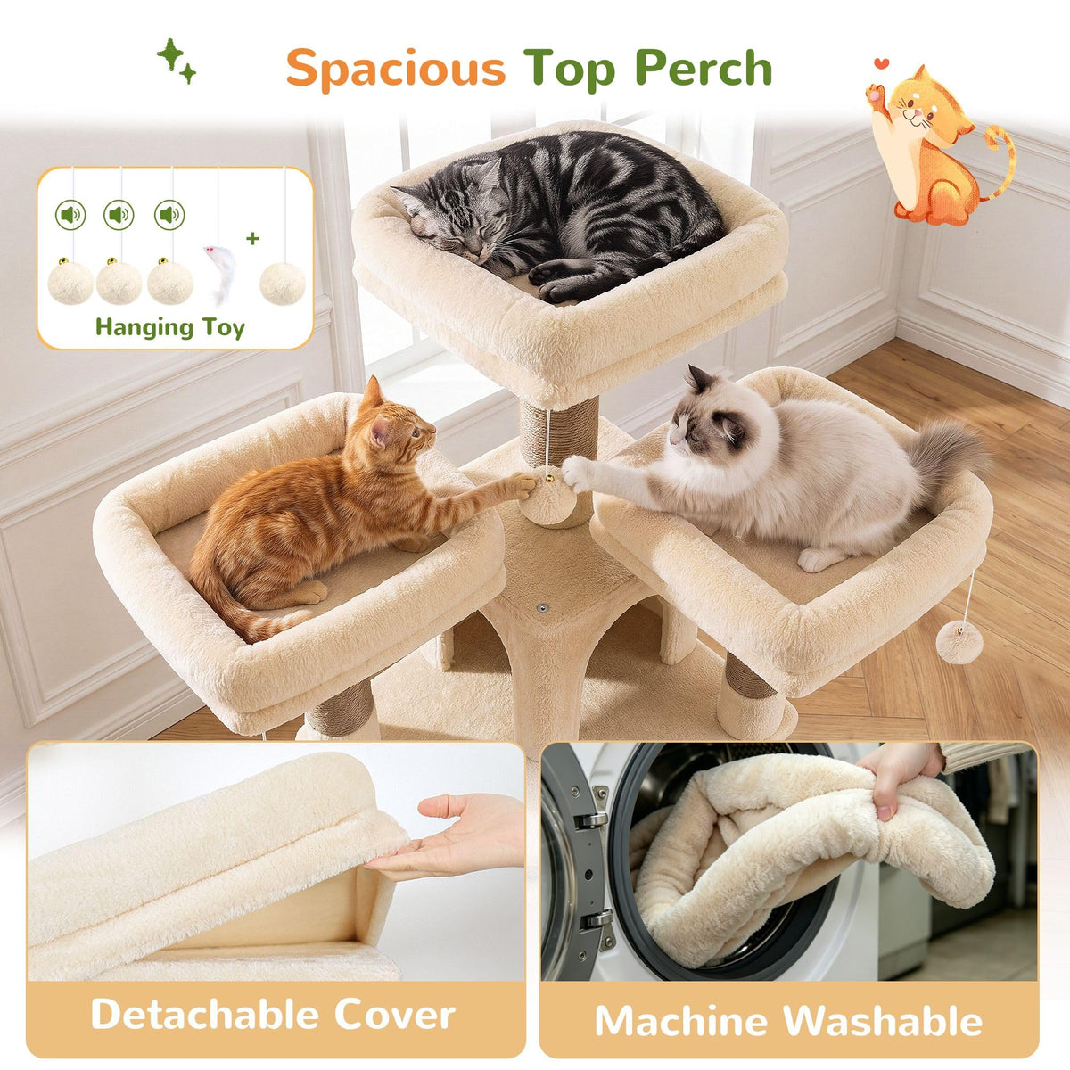 70 Inch Beige Cat Tower with Scratching Post F2123