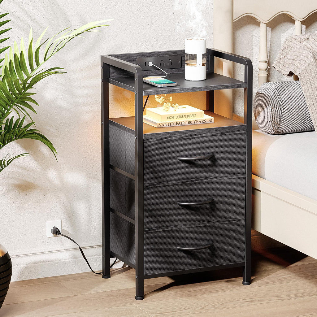 Black 3 Drawer Nightstand with Charging Station H48353