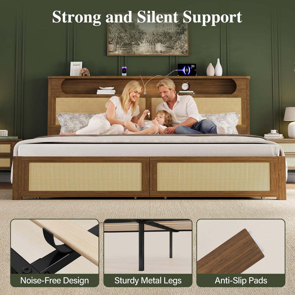 Queen Size Rattan Bed Frame with 2 Storage Drawers U124162