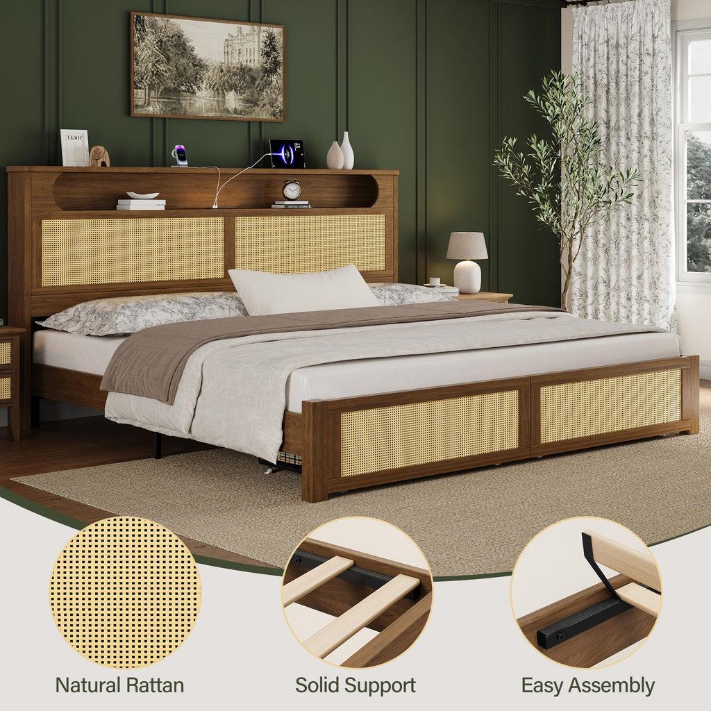 Queen Size Rattan Bed Frame with 2 Storage Drawers U124162
