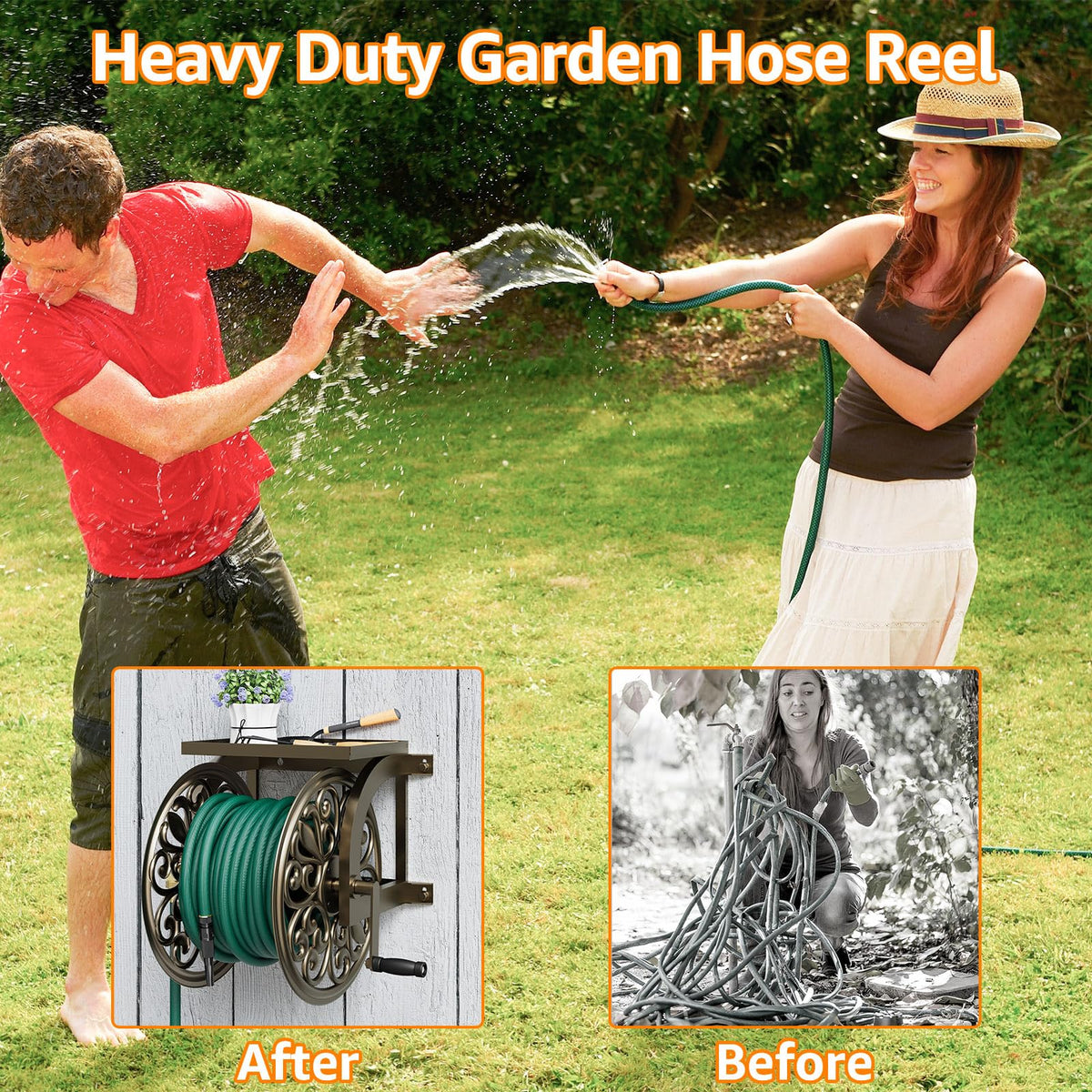 Wall Mount Garden Hose Reel, Holds 200-Feet of 5/8-Inch Hose P685166