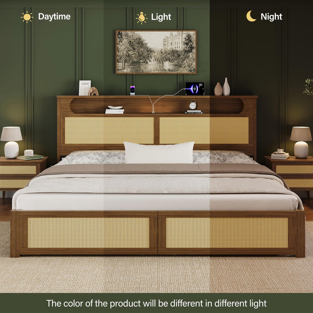 Queen Size Rattan Bed Frame with 2 Storage Drawers U124162