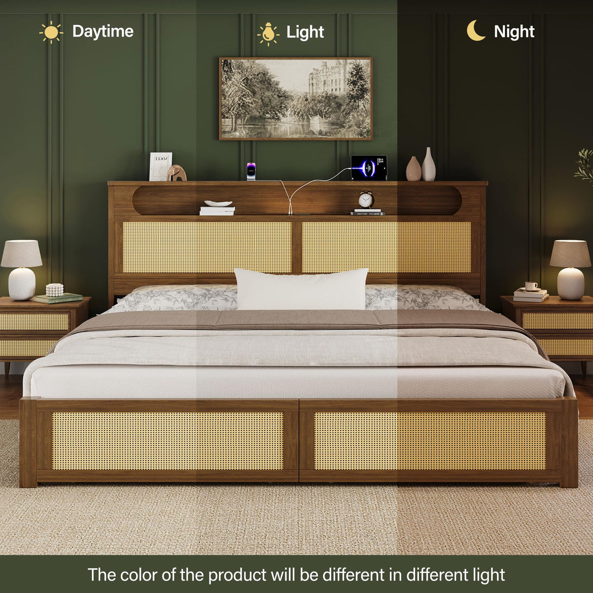 Queen Size Rattan Bed Frame with 2 Storage Drawers U124162