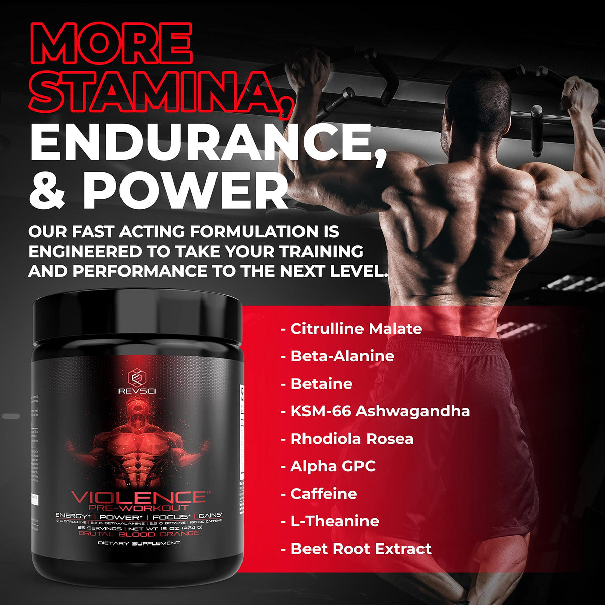 Pre Workout Powder 180 mg Caffeine L Theanine L Citrulline Malate Beta Alanine Alpha GPC 25 Servings Blood Orange L3287