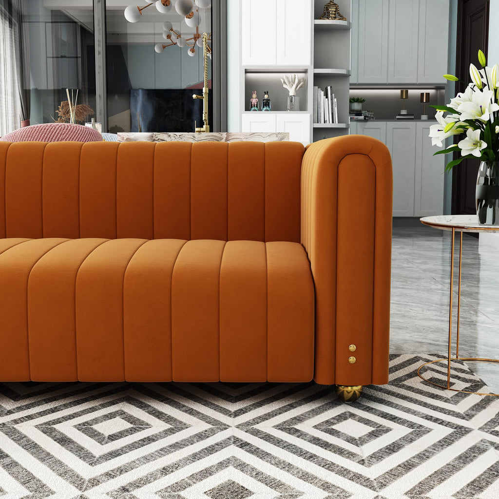 Orange Tufted Velvet Sofa Set P9230