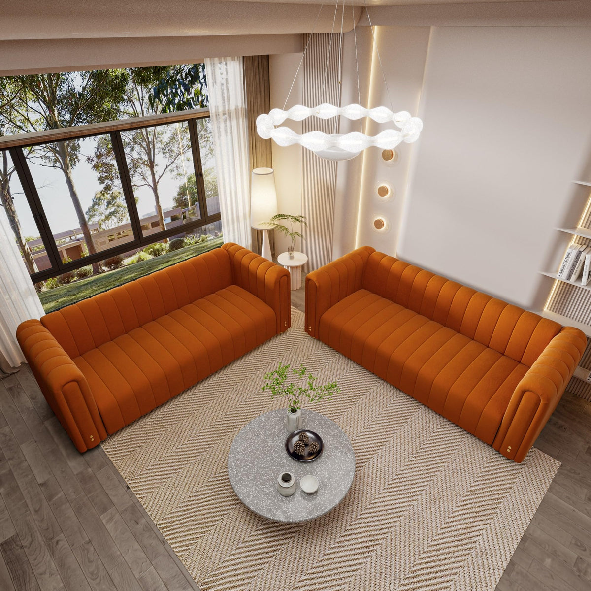 Orange Tufted Velvet Sofa Set P9230
